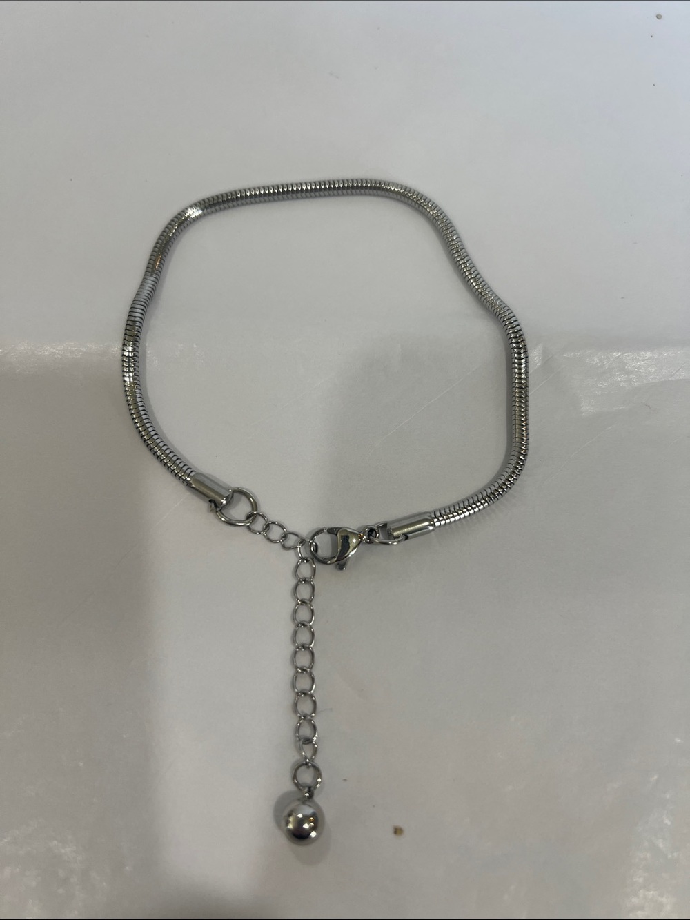 Silver Snake Chain Anklet with Adjustable Charm